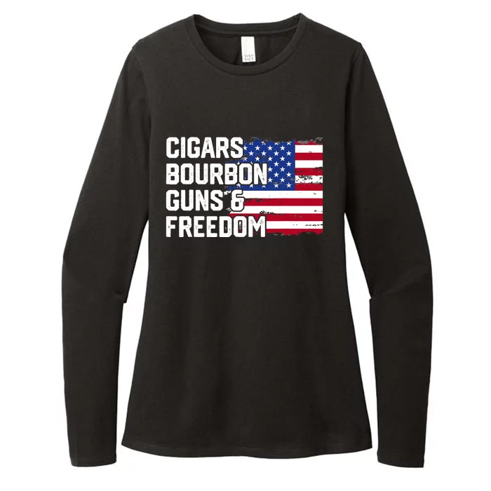 Cigars Bourbon Guns and Freedom Lover American Usa Flag Womens CVC Long Sleeve Shirt