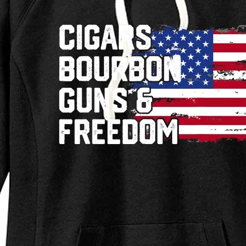 Cigars Bourbon Guns and Freedom Lover American Usa Flag Women's Fleece Hoodie