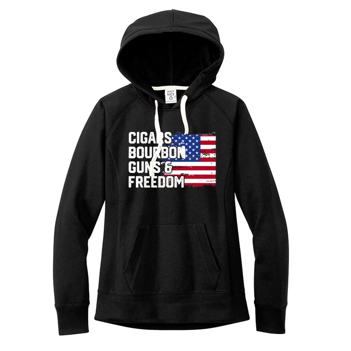 Cigars Bourbon Guns and Freedom Lover American Usa Flag Women's Fleece Hoodie