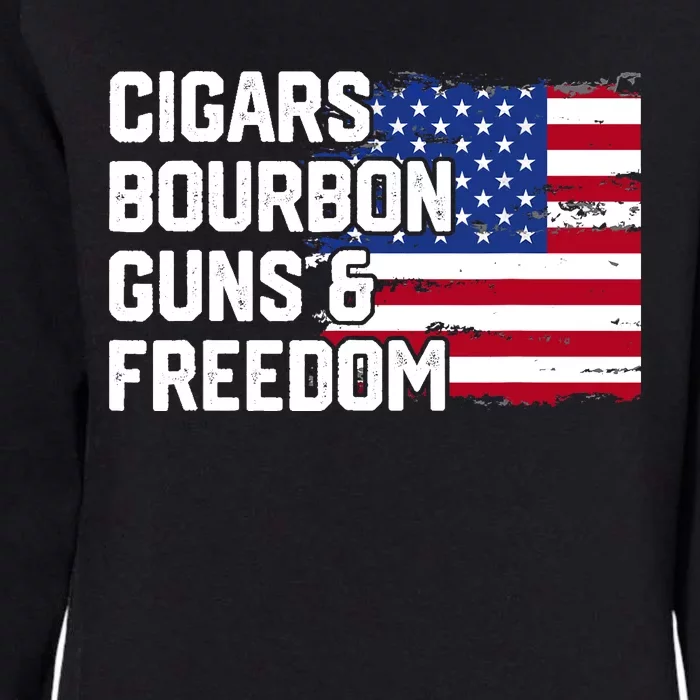 Cigars Bourbon Guns and Freedom Lover American Usa Flag Womens California Wash Sweatshirt