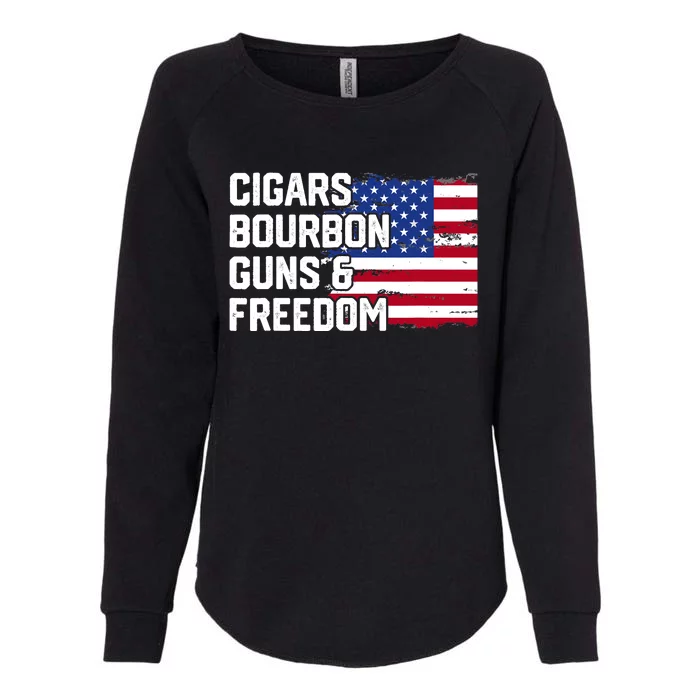 Cigars Bourbon Guns and Freedom Lover American Usa Flag Womens California Wash Sweatshirt