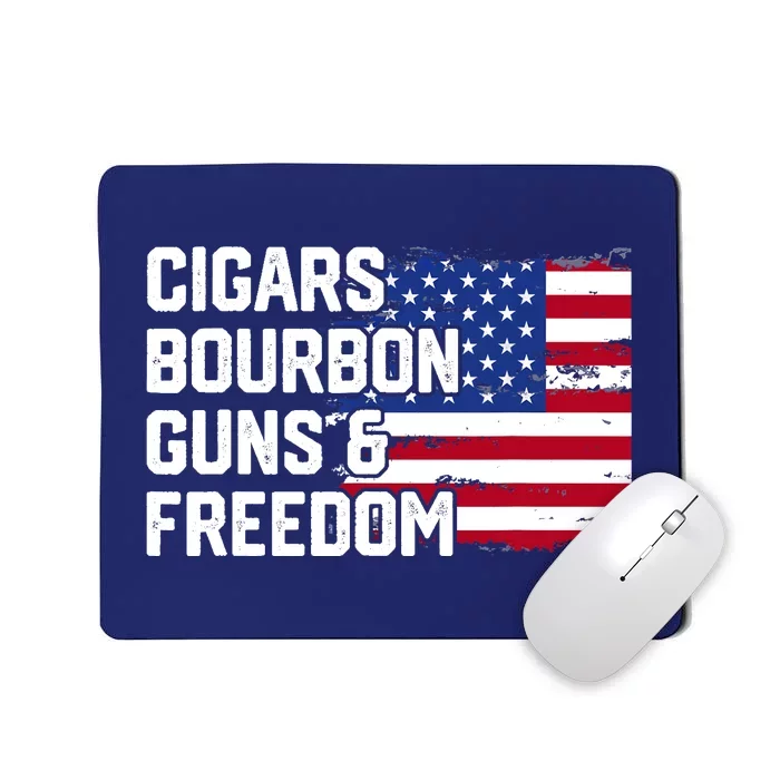 Cigars Bourbon Guns and Freedom Lover American Usa Flag Mousepad