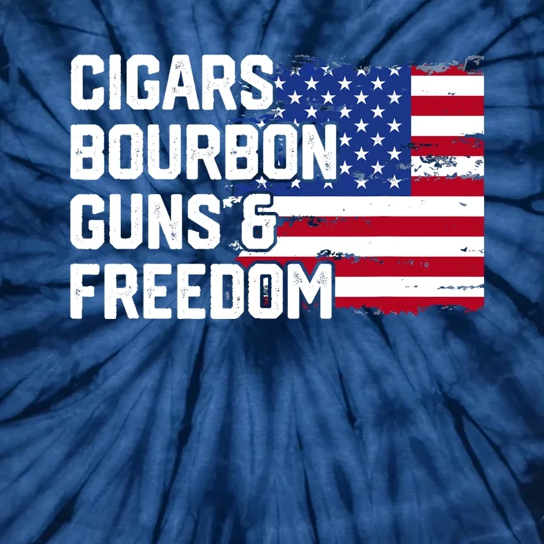 Cigars Bourbon Guns and Freedom Lover American Usa Flag Tie-Dye T-Shirt