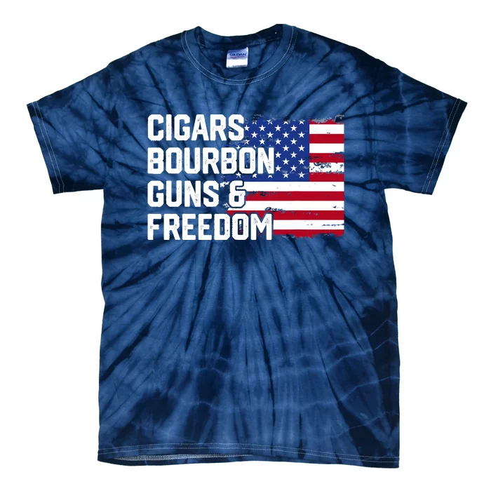 Cigars Bourbon Guns and Freedom Lover American Usa Flag Tie-Dye T-Shirt