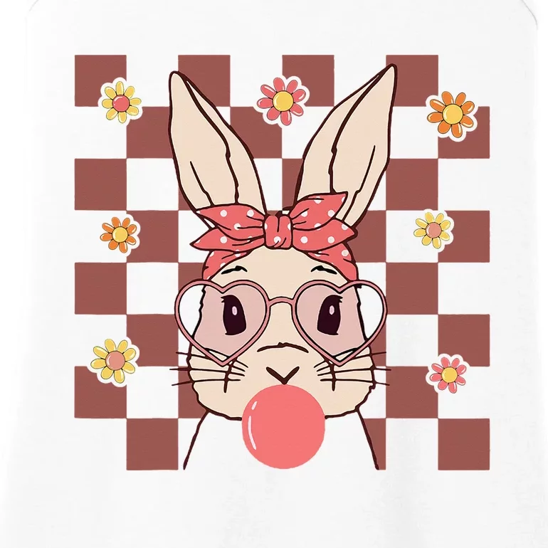 Cute Bunny Groovy Easter Day Glasses Headband Ladies Essential Tank