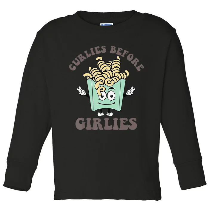 Curlies Before Girlies Funny Valentine's Day Toddler Long Sleeve Shirt