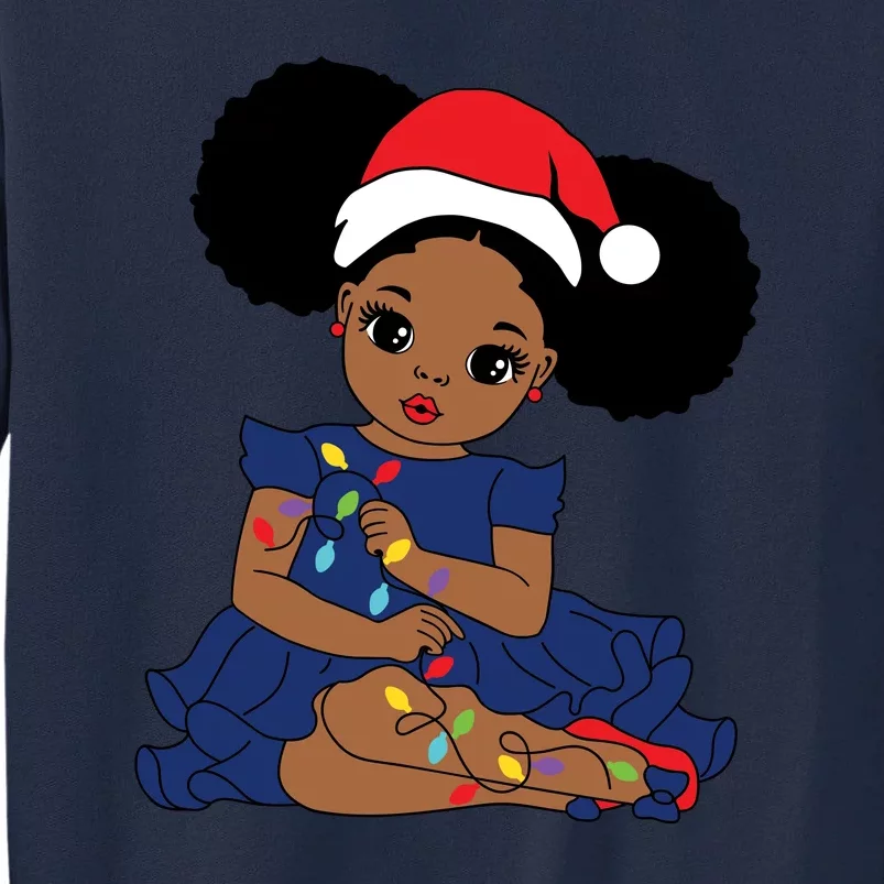 Christmas Black Girl Christmas Lights Funny Santa Hat Tall Sweatshirt