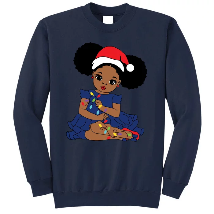 Christmas Black Girl Christmas Lights Funny Santa Hat Tall Sweatshirt