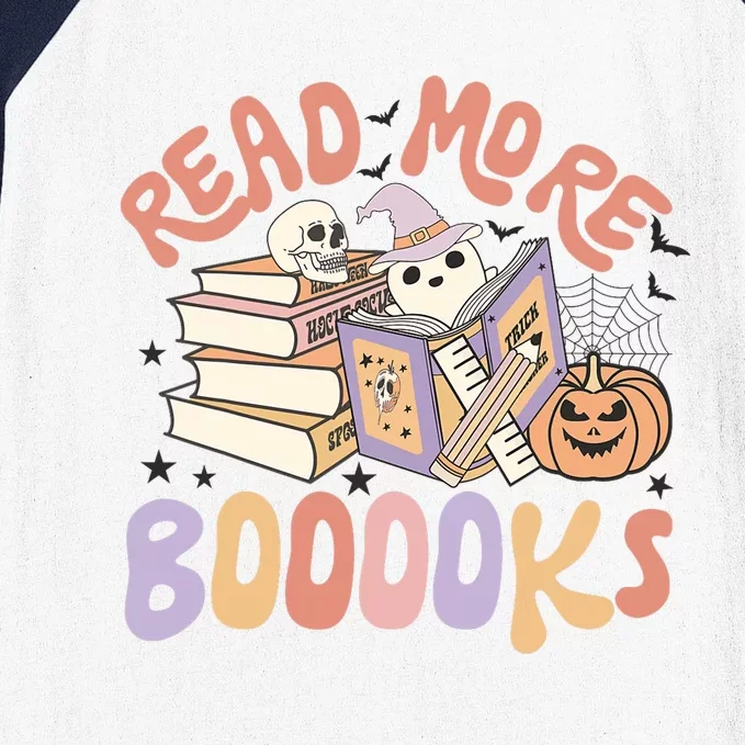 Cute Booooks Ghost Read More Books Funny Teacher Halloween Baseball Sleeve Shirt