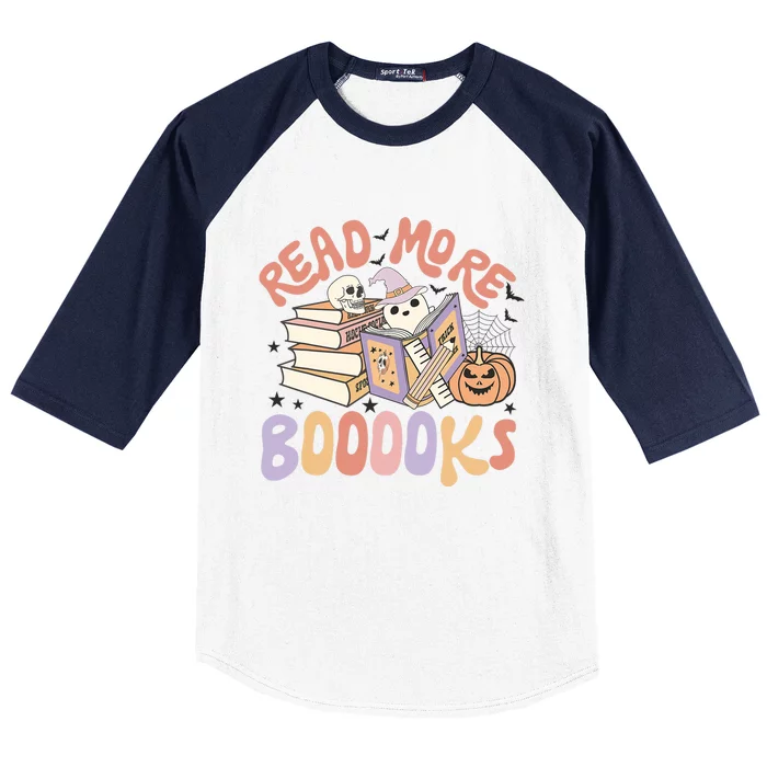 Cute Booooks Ghost Read More Books Funny Teacher Halloween Baseball Sleeve Shirt