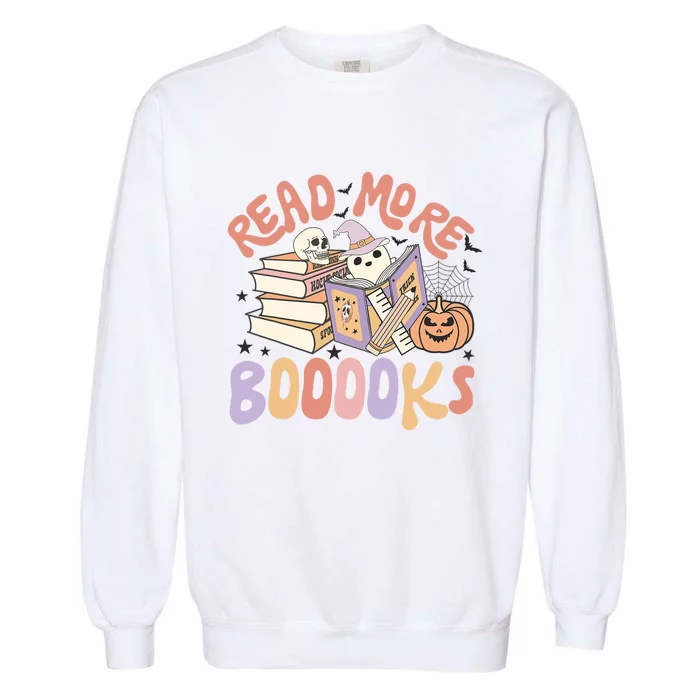 Cute Booooks Ghost Read More Books Funny Teacher Halloween Garment-Dyed Sweatshirt