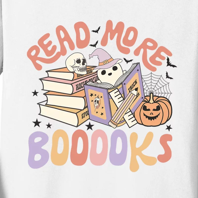 Cute Booooks Ghost Read More Books Funny Teacher Halloween Kids Long Sleeve Shirt