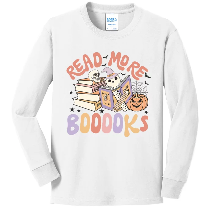 Cute Booooks Ghost Read More Books Funny Teacher Halloween Kids Long Sleeve Shirt