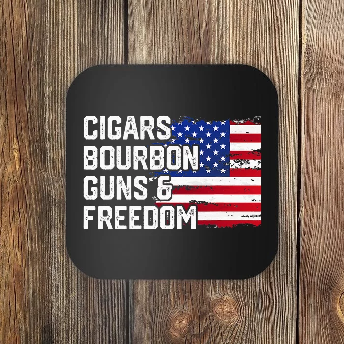 Cigars Bourbon Guns And Freedom Lover American Usa Flag Coaster