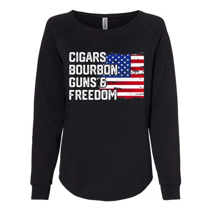 Cigars Bourbon Guns And Freedom Lover American Usa Flag Womens California Wash Sweatshirt