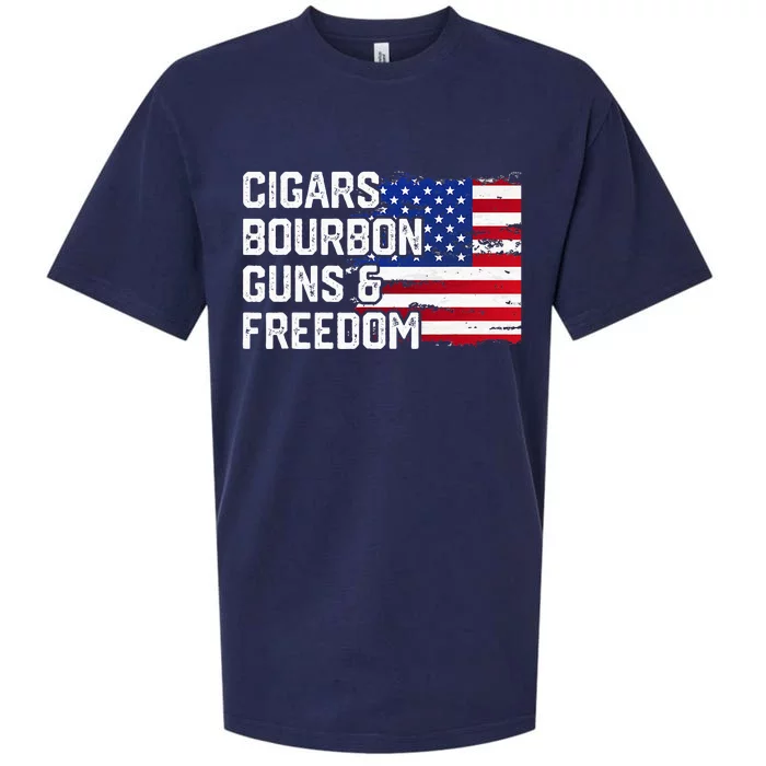 Cigars Bourbon Guns And Freedom Lover American Usa Flag Sueded Cloud Jersey T-Shirt