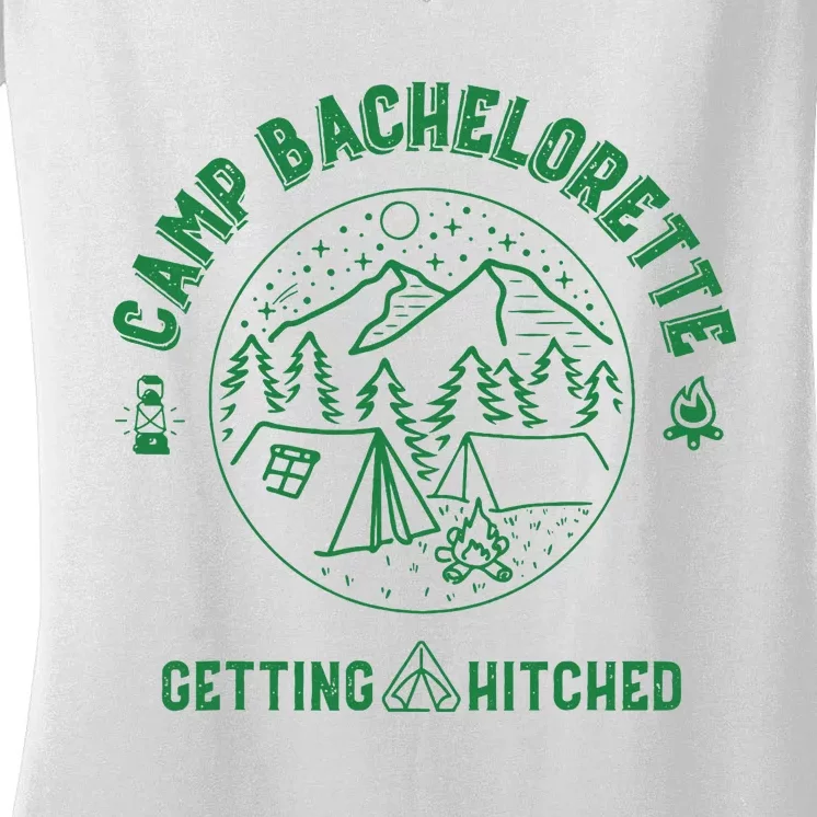 Camp Bachelorette Getting Hitched Bride Party Matching Women's V-Neck T-Shirt