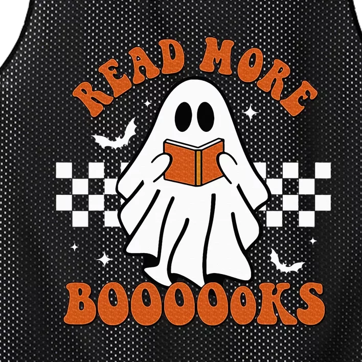 Cute Booooks Ghost Read More Books Funny Teacher Halloween Mesh Reversible Basketball Jersey Tank