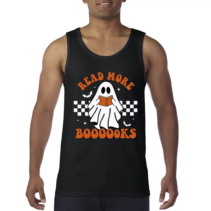 Cute Booooks Ghost Read More Books Funny Teacher Halloween Tank Top