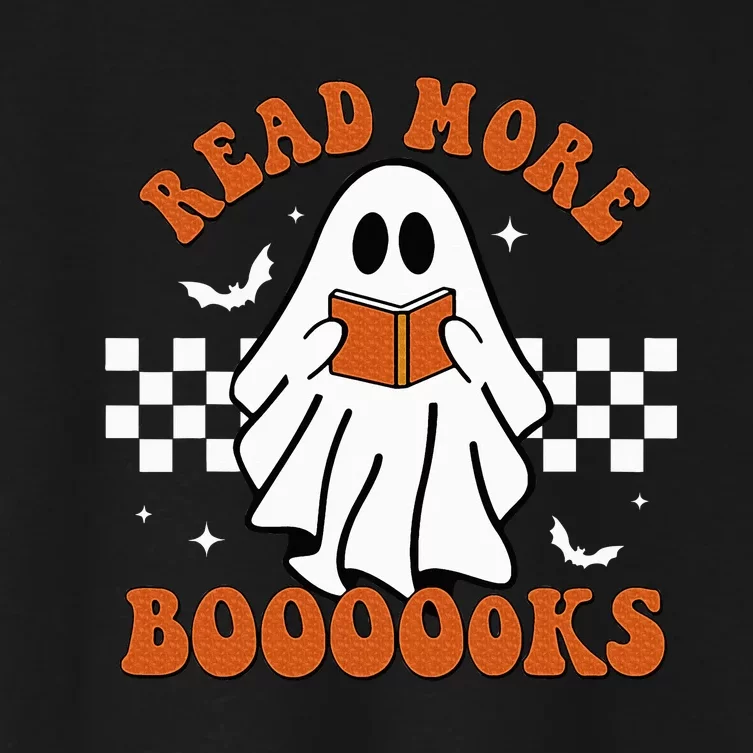 Cute Booooks Ghost Read More Books Funny Teacher Halloween Women's Crop Top Tee