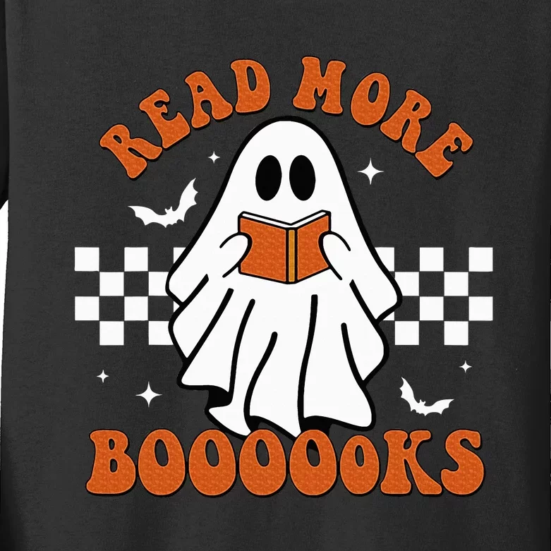 Cute Booooks Ghost Read More Books Funny Teacher Halloween Kids Long Sleeve Shirt