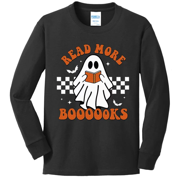 Cute Booooks Ghost Read More Books Funny Teacher Halloween Kids Long Sleeve Shirt