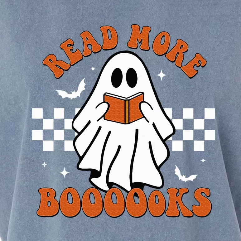 Cute Booooks Ghost Read More Books Funny Teacher Halloween Garment-Dyed Women's Muscle Tee