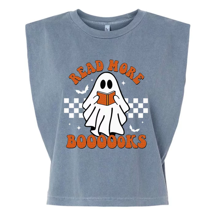 Cute Booooks Ghost Read More Books Funny Teacher Halloween Garment-Dyed Women's Muscle Tee