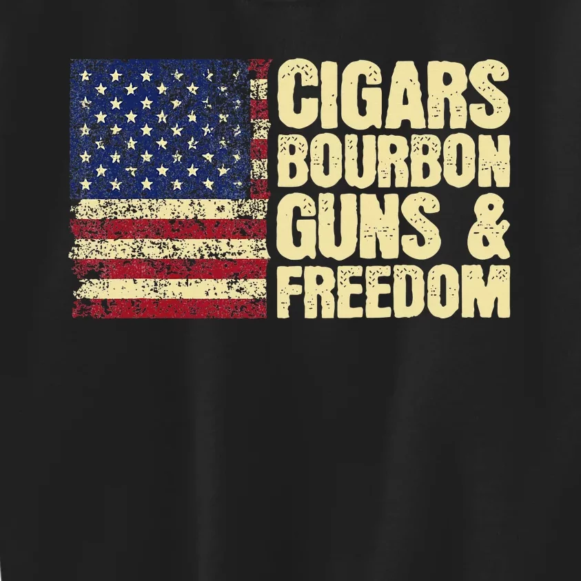 Cigars Bourbon Guns And Freedom American Flag Kids Sweatshirt