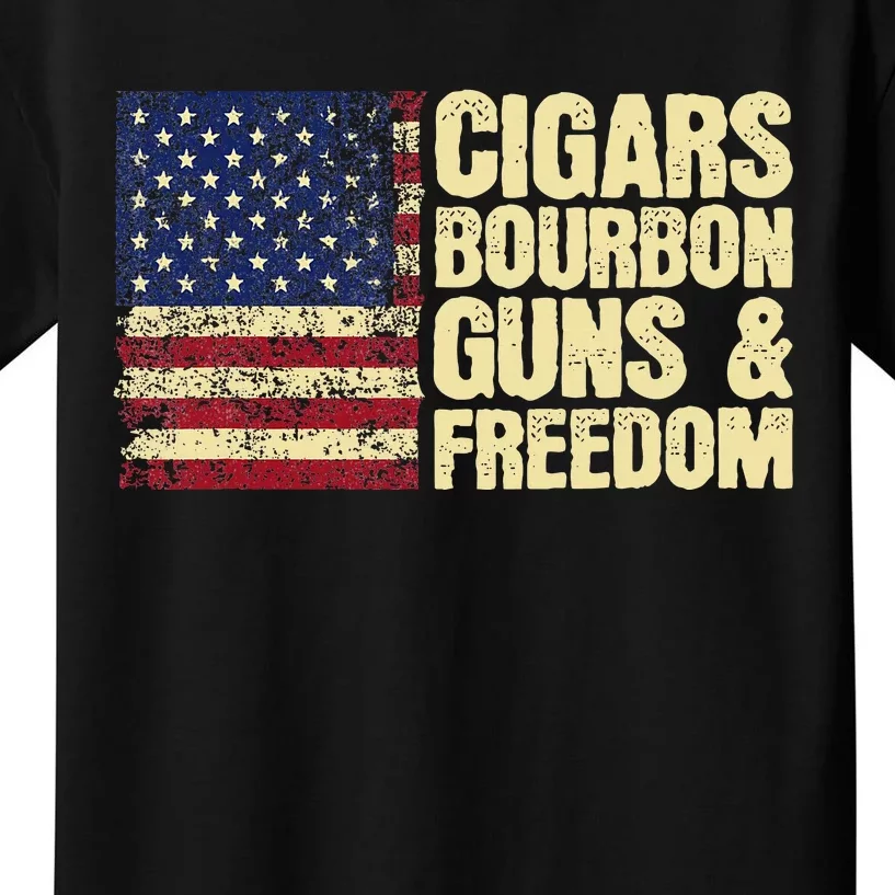 Cigars Bourbon Guns And Freedom American Flag Kids T-Shirt