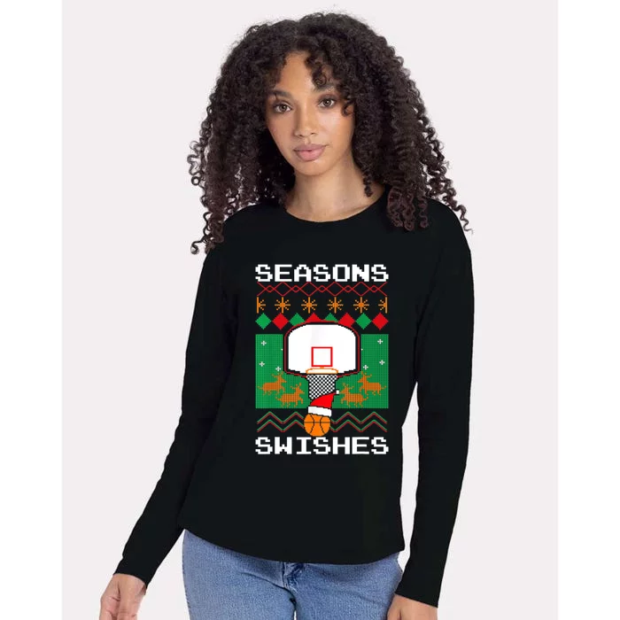 Christmas Basketball Great Gift Seasons Swishes Xmas Ugly Sweater Gift Womens Cotton Relaxed Long Sleeve T-Shirt