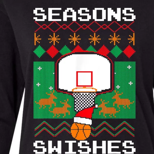 Christmas Basketball Great Gift Seasons Swishes Xmas Ugly Sweater Gift Womens Cotton Relaxed Long Sleeve T-Shirt