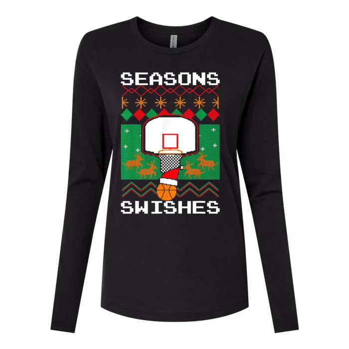 Christmas Basketball Great Gift Seasons Swishes Xmas Ugly Sweater Gift Womens Cotton Relaxed Long Sleeve T-Shirt