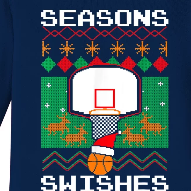 Christmas Basketball Great Gift Seasons Swishes Xmas Ugly Sweater Gift Baby Long Sleeve Bodysuit