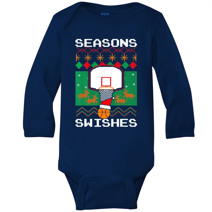 Christmas Basketball Great Gift Seasons Swishes Xmas Ugly Sweater Gift Baby Long Sleeve Bodysuit