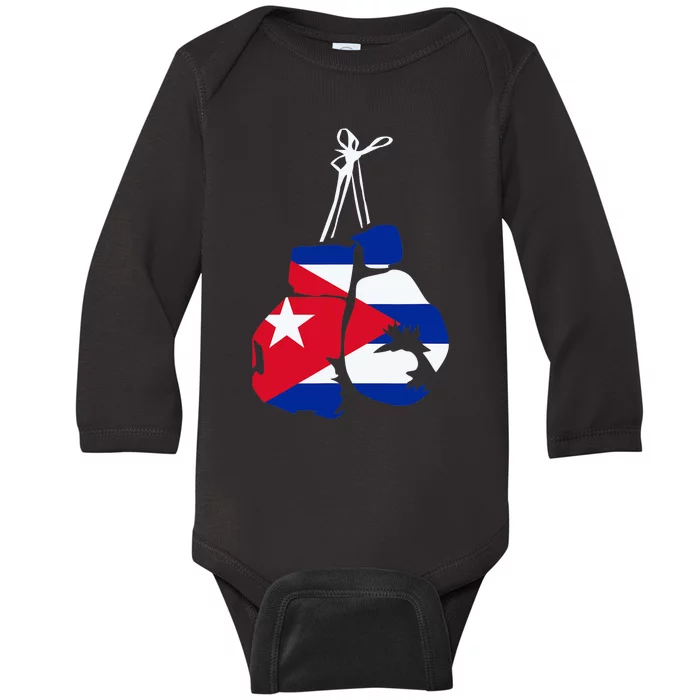 Cuban Boxing Gloves Cuban Flag For Cuba Boxing Fans Baby Long Sleeve Bodysuit