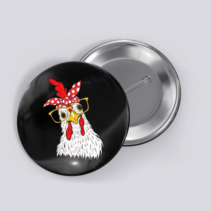 Chicken Bandana Girl Poultry Owner Rancher Farmer Backyard Button