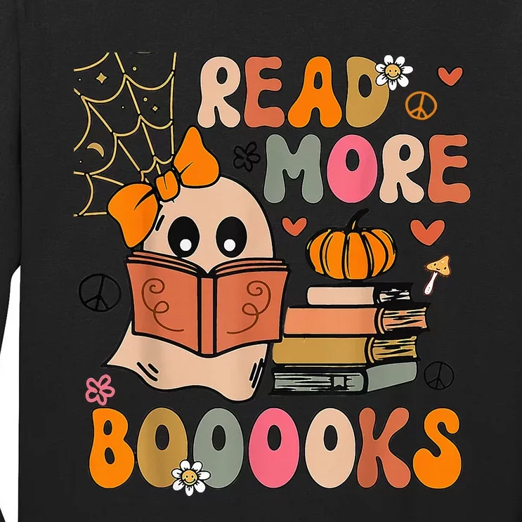 Cute Booooks Ghost Read More Books Funny Teacher Halloween Tall Long Sleeve T-Shirt