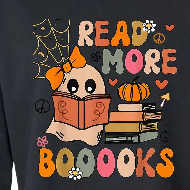 Cute Booooks Ghost Read More Books Funny Teacher Halloween Cropped Pullover Crew