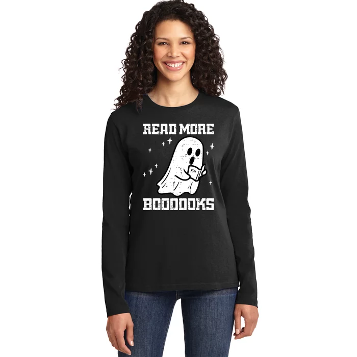 Cute Booooks Ghost Read More Books Funny Teacher Ladies Long Sleeve Shirt