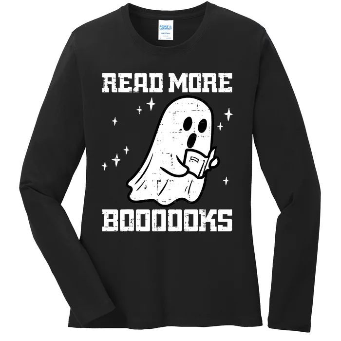 Cute Booooks Ghost Read More Books Funny Teacher Ladies Long Sleeve Shirt