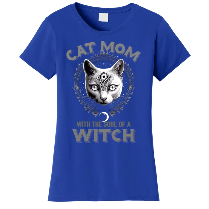 Cute Black Gothic Cat Witch Mom Occult Moon Graphic Gift Women's T-Shirt