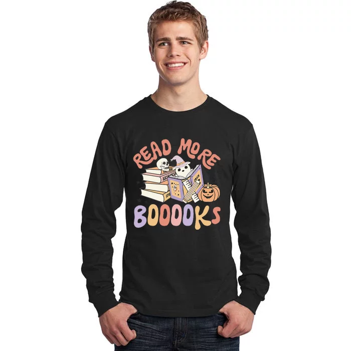 Cute Booooks Ghost Read More Books Funny Teacher Halloween Tall Long Sleeve T-Shirt