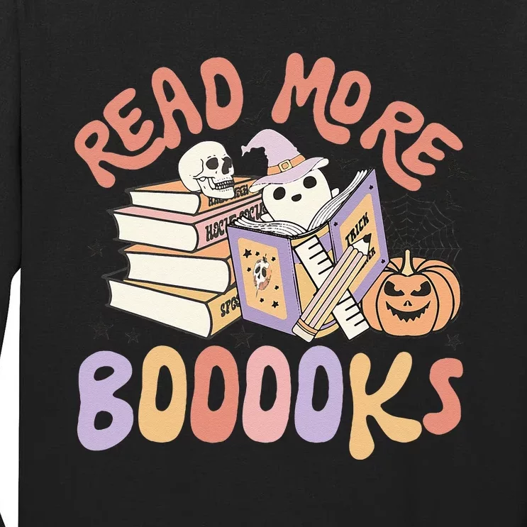 Cute Booooks Ghost Read More Books Funny Teacher Halloween Tall Long Sleeve T-Shirt