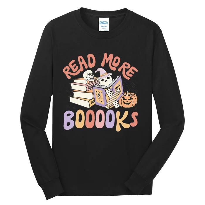 Cute Booooks Ghost Read More Books Funny Teacher Halloween Tall Long Sleeve T-Shirt