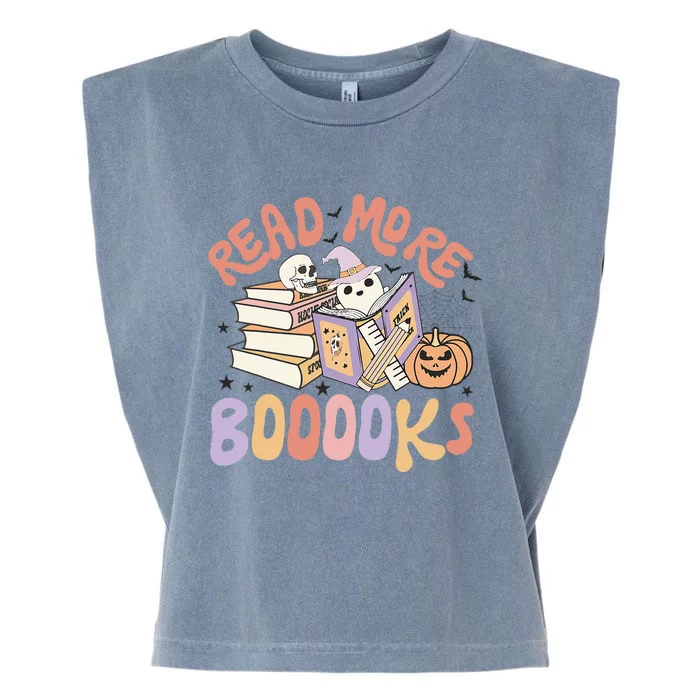 Cute Booooks Ghost Read More Books Funny Teacher Halloween Garment-Dyed Women's Muscle Tee