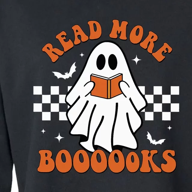 Cute Booooks Ghost Read More Books Funny Teacher Halloween Cropped Pullover Crew