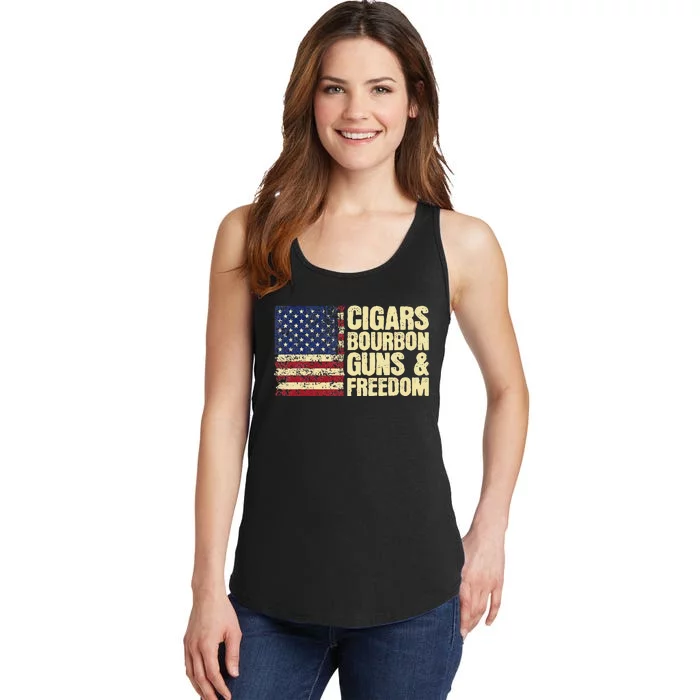 Cigars Bourbon Guns And Freedom American Flag Ladies Essential Tank