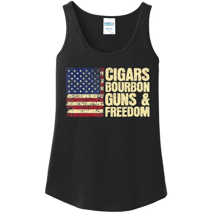 Cigars Bourbon Guns And Freedom American Flag Ladies Essential Tank