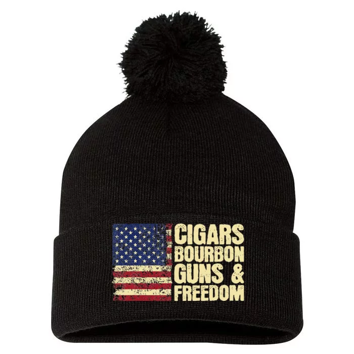 Cigars Bourbon Guns And Freedom American Flag Pom Pom 12in Knit Beanie